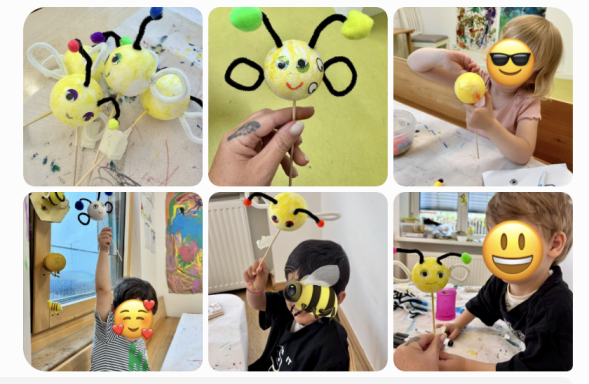 Summ, summ, summ... Kinder basteln fröhliche Bienenfiguren mit Farben und Materialien in einem kreativen Workshop.